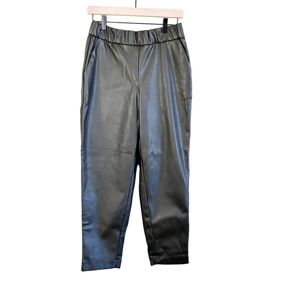 A NEW DAY Womens Faux Leather Pants Size Small Olive Green High Rise Ankle Vegan - Picture 1 of 10